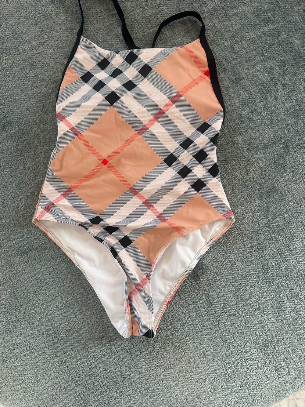Plaid One-Piece Swimsuit in Peach and Black